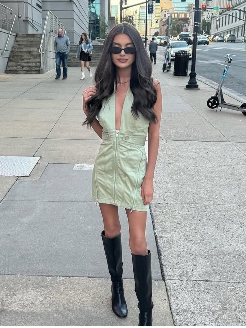 h:ours Olive Green Zip-Up Halter Mini Dress – US [S] – NWT